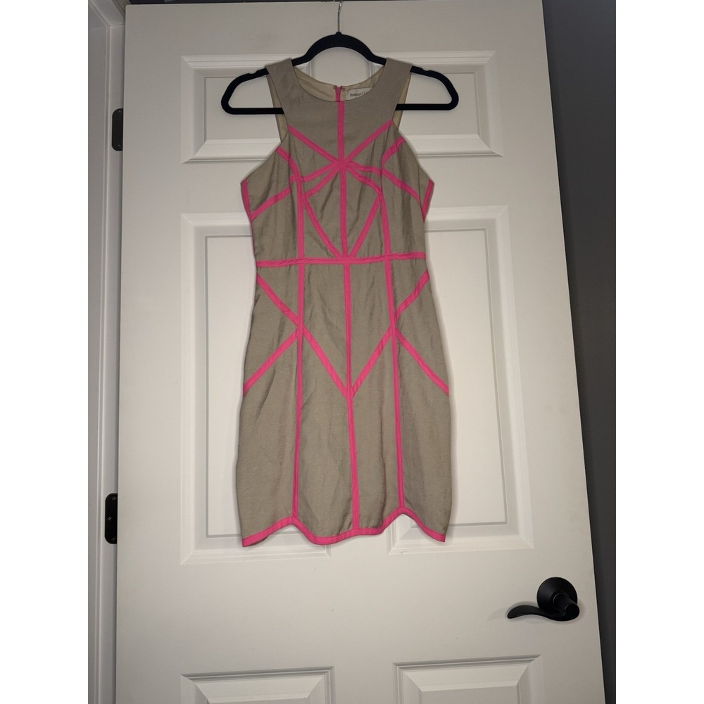 Finders Keepers Sleeveless Bodycon Mini Dress Neon Pink W Tan XS